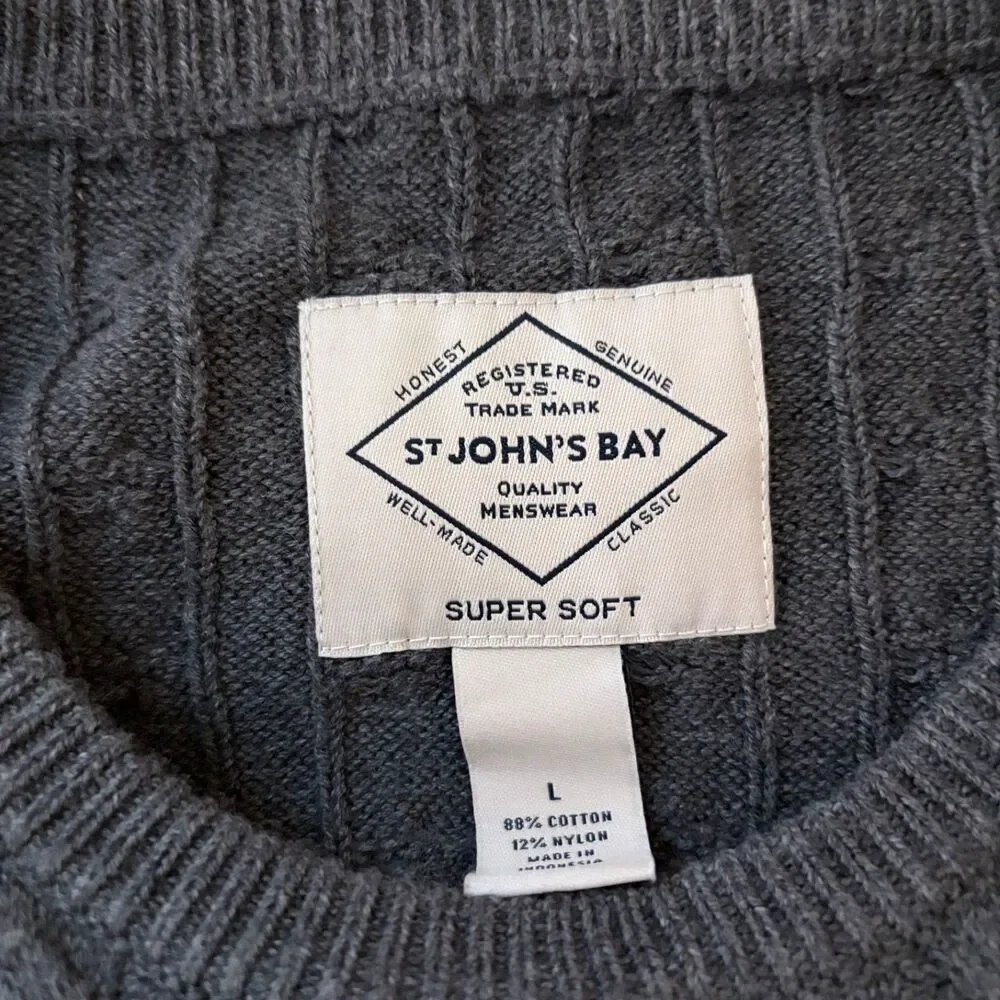 St John's Bay Sweater Men's Large Crew Neck Cable Knit Pullover Casual